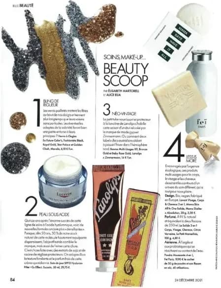 Page « Beauty Scoop » de ELLE, 24 décembre 2021